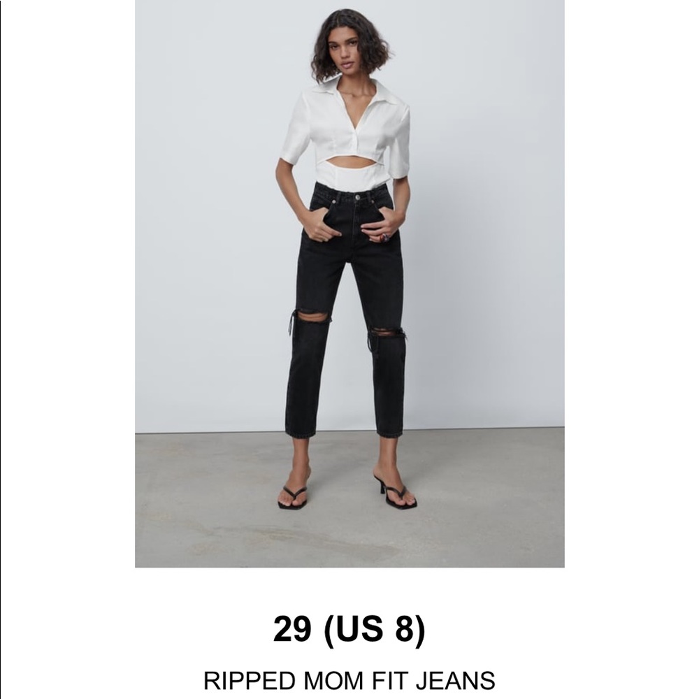 Zara Black Ripped Mom Jeans, size 8